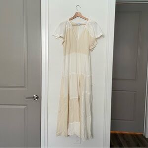 LA LIGNE • cotton hemp cream and white maxi dress